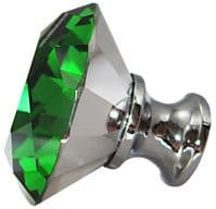 OVO® TEZ® Dali 40mm Green Diamond Cut Crystal Knob Handle - Silver Glazed